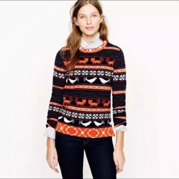 J. Crew Sweaters - J Crew Cat Bird Farmyard Fair Isle Sweater S